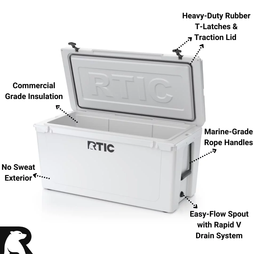 RTIC 145 qt Ultra-Tough Cooler, Insulated Portable Ice Chest for Beach, Drink, Beverage, Camping, Picnic, Fishing, Boat, Barbecue, White