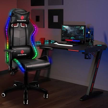 Ergonomic Racing Gaming Chair with RGB LED Light, ALS Supplies Faux Leather Computer Chair High Back Swivel Office Chair with Ad