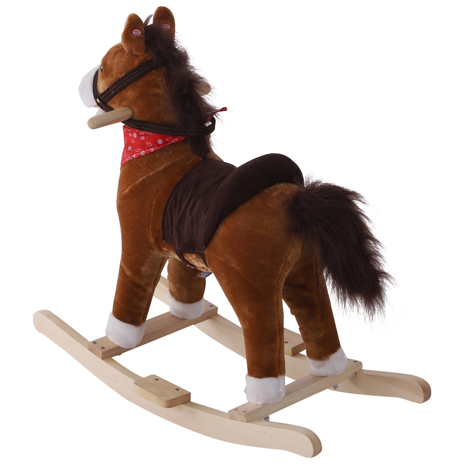 Qaba Kids Plush Toy Rocking Horse Ride on with Realistic Sounds u0026 Tail with Red Scarf
