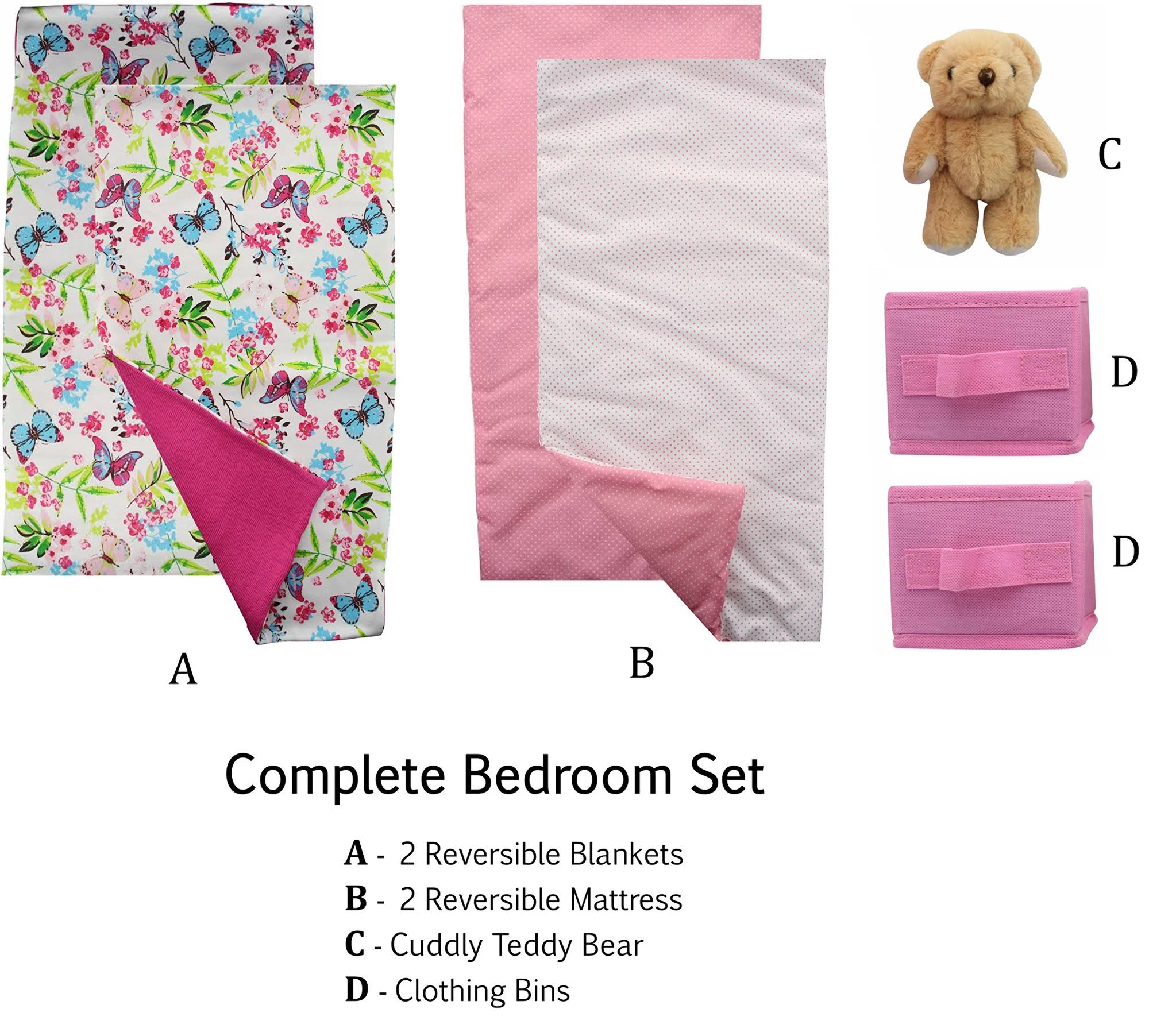 20 pc. Doll Bedroom Set for 18 inch American Girl Doll. Includes: Bunk Bed,