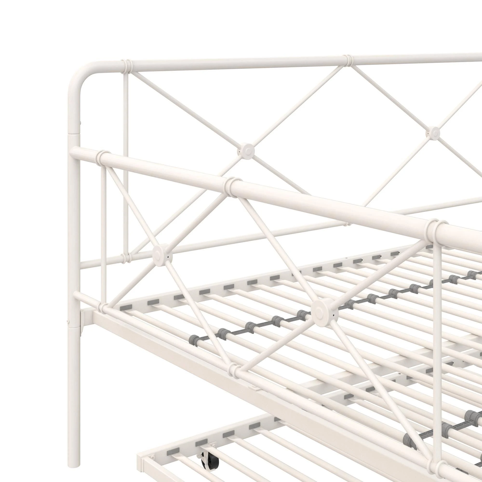 RealRooms Ally Metal Farmhouse Daybed with Trundle, Sturdy Secured Steel, Full, White