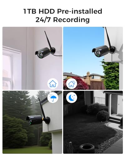 [Wireless Pro, 100ft Range] Hiseeu Wireless Security Camera System, Expandable 16CH 4K NVR, 4Pcs 3MP Night Vision WiFi Cameras Home Surveillance Outdoor, Motion Detection, 1TB HDD, One-Way Audio