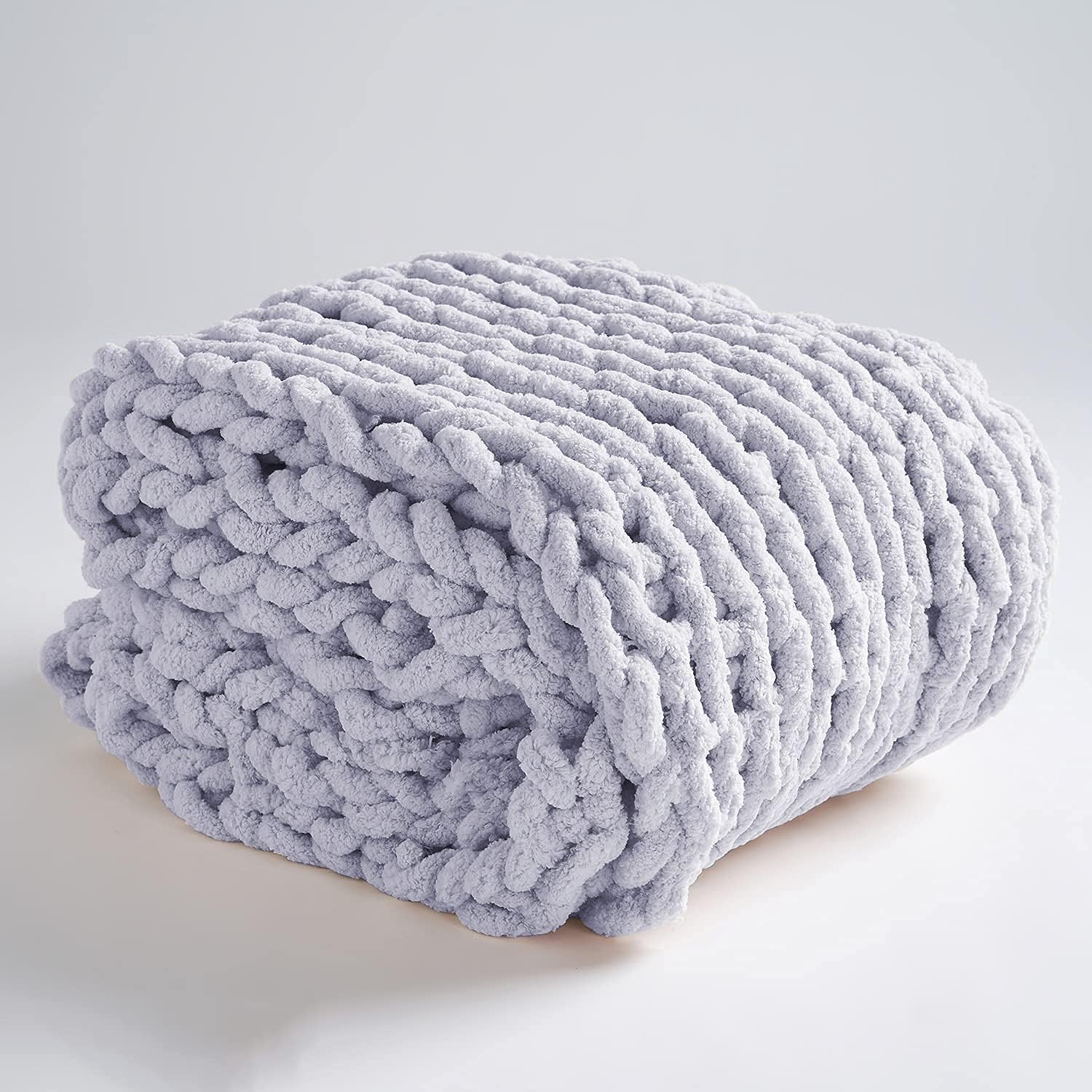 PENKERMAR Chunky Knit Blanket Chenille Throw Handmade Soft Chenille Large Cable Throw Knit Blanket for Bedroom Sofa Gray 40x40 （Single Sofa）
