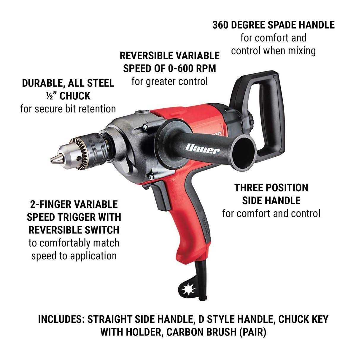 Bauer 7.5 1/2 in. Low Speed Spade Handle Drill/Mixer - Shop Hardware Tools Online Store