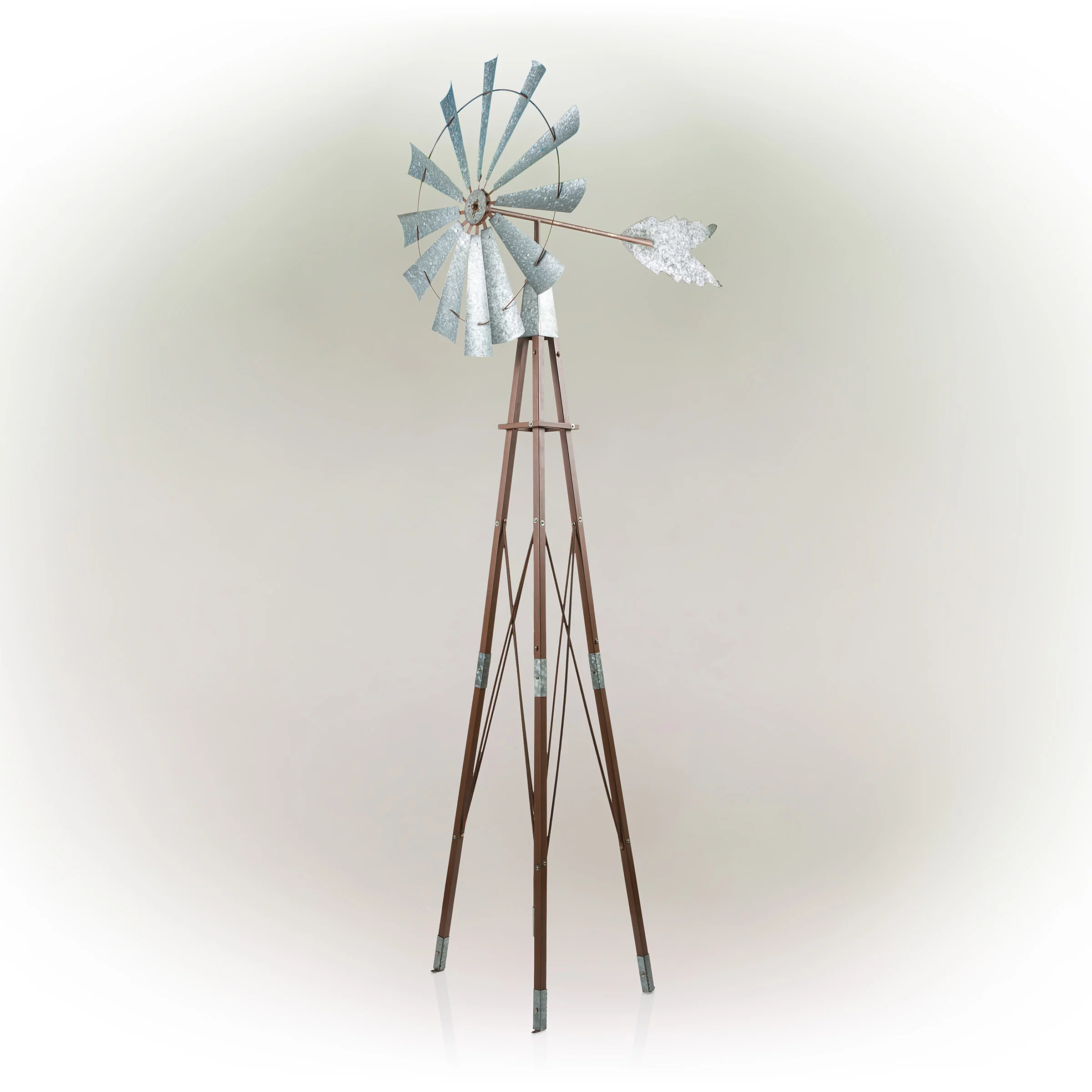 Alpine Corporation 32" x 38" x 101" Galvanized Metal Kinetic Windmill, Silver/Brown
