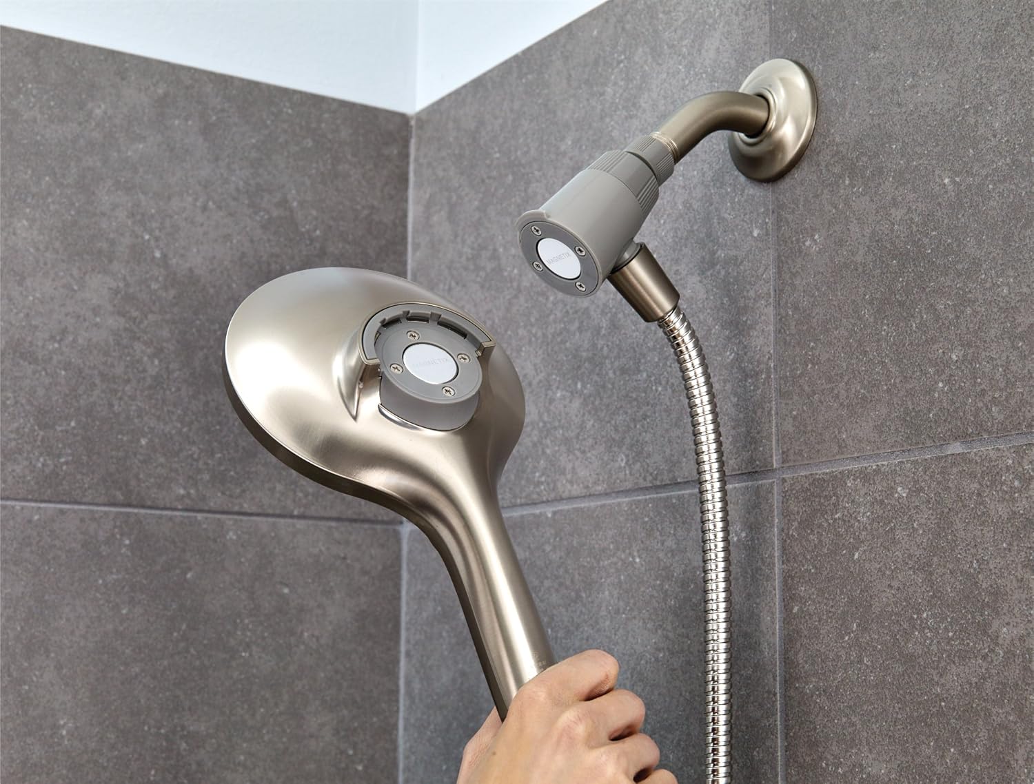 Moen 26112SRN Engage Magnetix Six-Function 5.5-Inch Handheld Showerhead, Spot Resist Brushed Nickel & AT2199BN Replacement Shower Arm Flange for Universal Standard Moen Shower Arms, Brushed Nickel Pack of 2