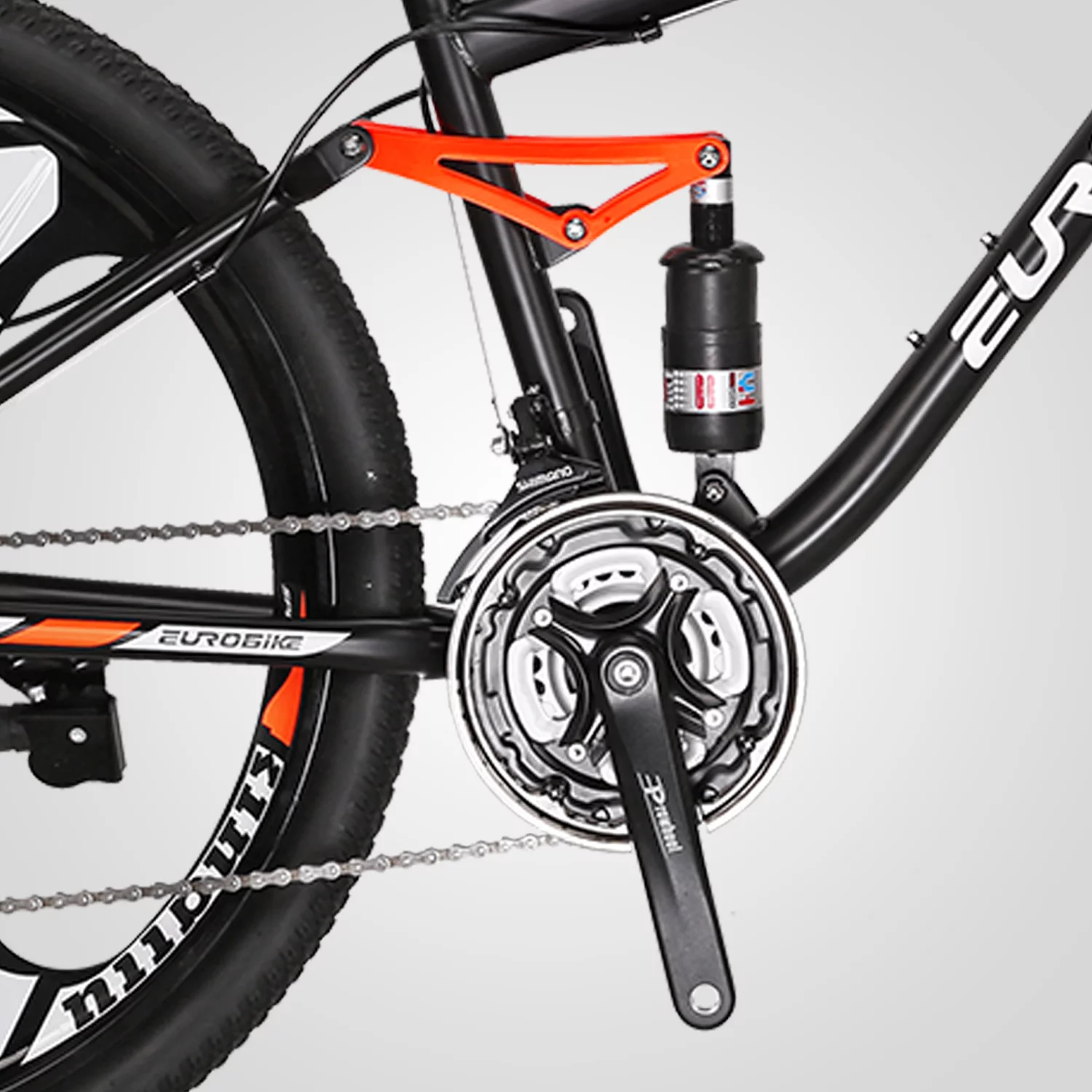 Eurobike S7 Mountain Bike Full Suspension Frame 21 Speed Shifter 27.5 Inch Wheels Dual Disc Brakes Bikes for Men Orange