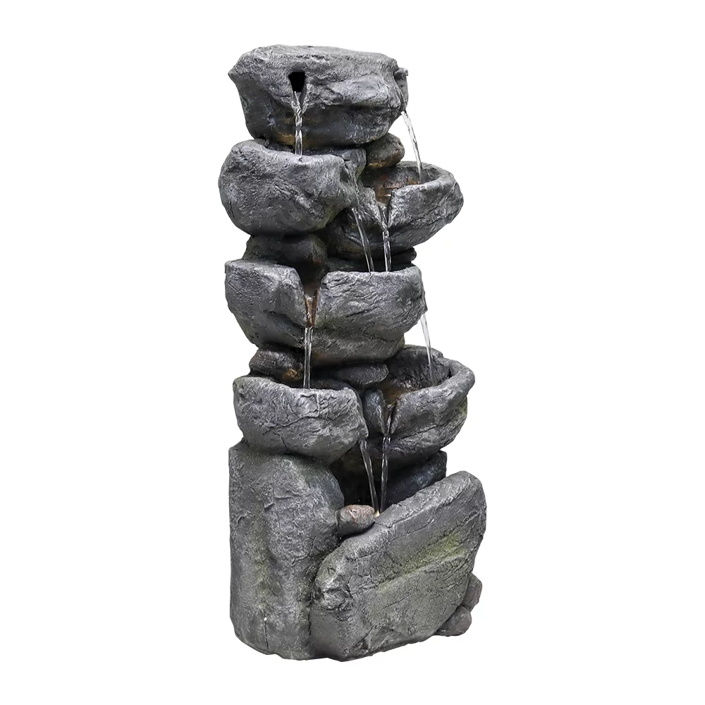 Stacked Rock Fountain with LED Lights - Outdoor Water Fountains Cascading Floor Water Feature Art Decor for Garden,Pation, Deck, Porch