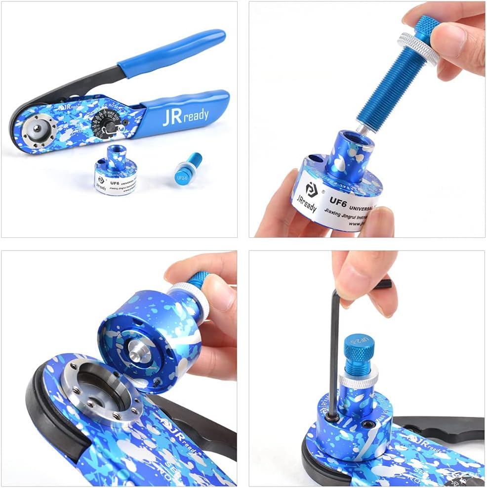 JRready ACT-M201 8 indent crimping tool design according M22520 1 01 for heavy duty circular rectangular electrical connector 38999 26482 etc. wire 12-26 awg 12 16 20 solid barrel contact