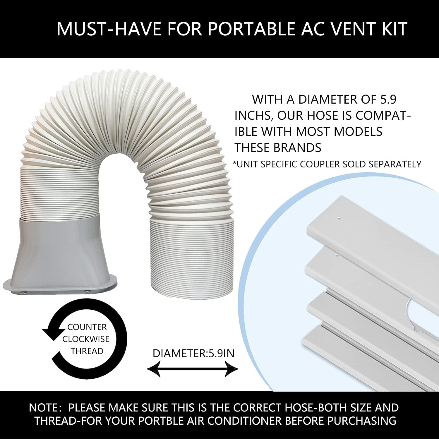 LEZIFU Portable AC Window Vent Kit, 3Pcs Window Slide Kit Plate + 5.9'' Window Adapter Tube Connector + 5.9" Exhaust Hose Pack of 2