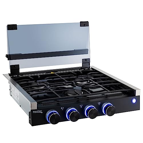 RecPro RV Built In Gas Cooktop | 2 Burner or 3 Burner | RV Cooktop Stove | 6,500 and 8,000 BTU Burners | Cover Included