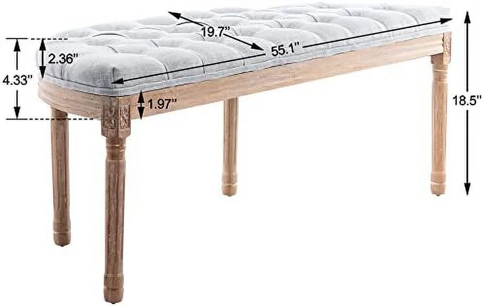 55" Halfmoon Entryway Bench Tufted Semi Circle Ottoman Bench Seat French Style Upholstered Bed End Bench for Foyer Mudroom Bedroom  Beige