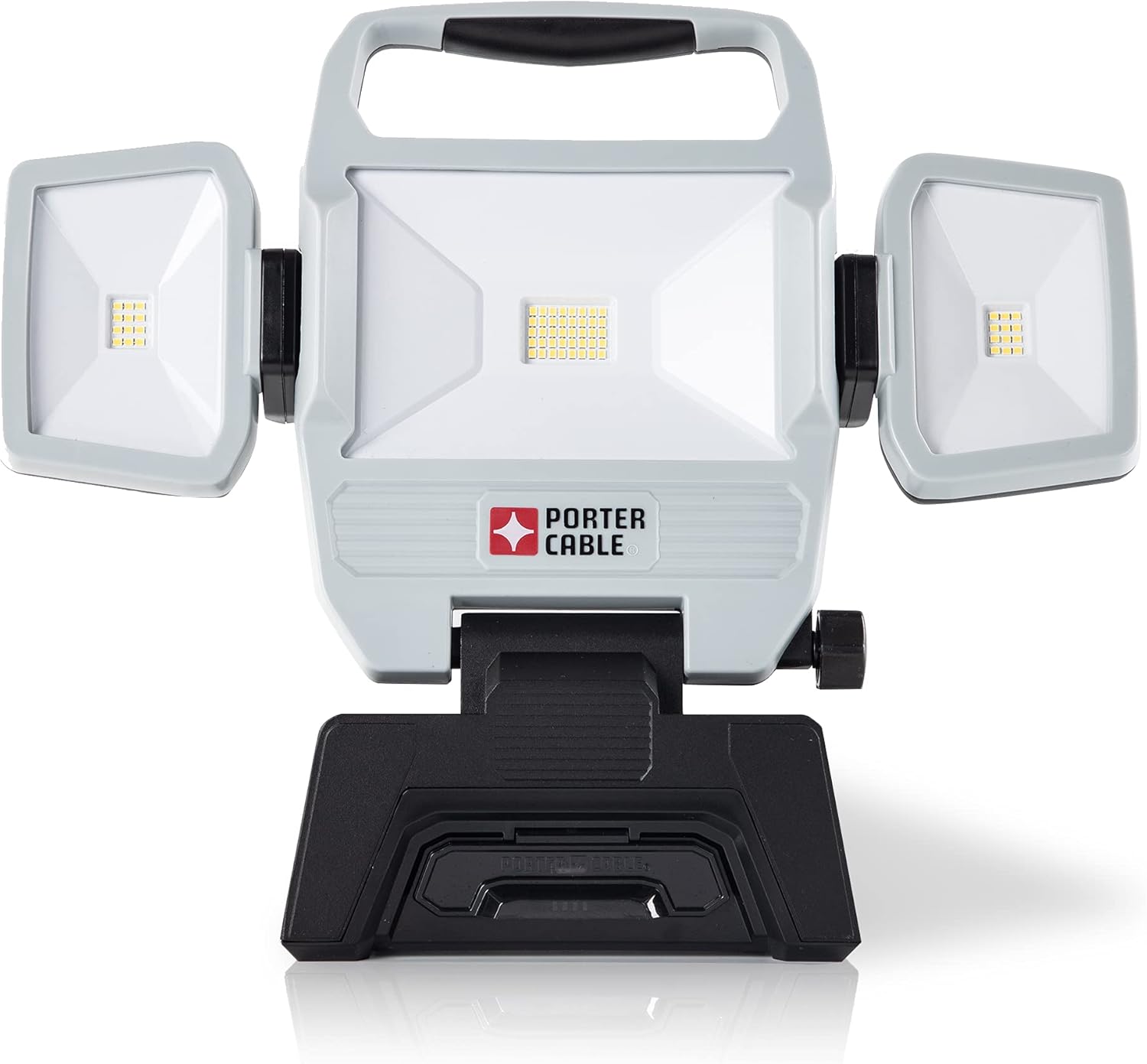 PORTER-CABLE Compa 4000-Lumen Rechargeable LED Work Light with Stand, 3 Brightness Modes, Li-ion Battery Powered, Cordless, Collapsible Tripod, Compact Camping Light, Portable Outdoor Light