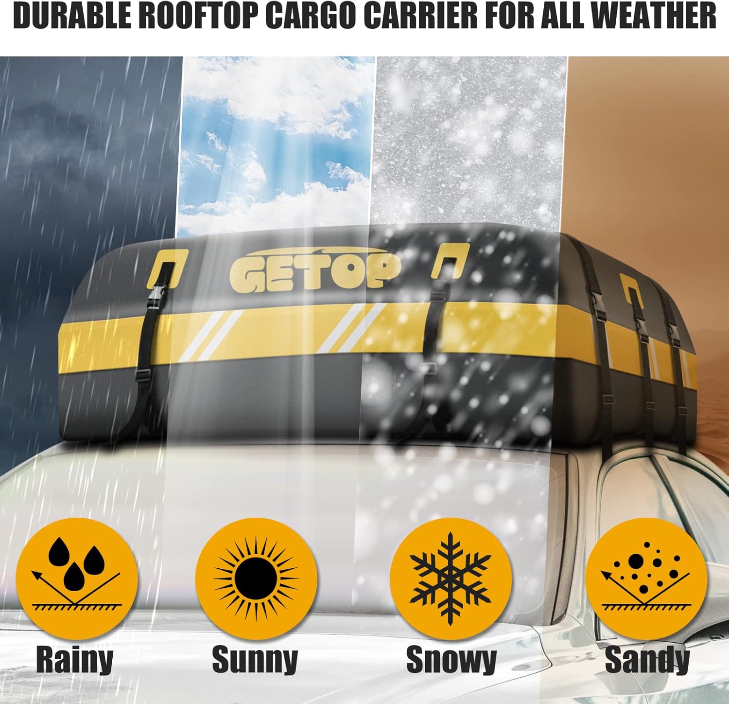 21 Cubic Feet Rooftop Cargo Carrier Bag Waterproof,GETOP 730D Car Roof Bag Heavy-Duty Soft-Shell for All Car with/Without Rack,with Non-Slip Mat, 6 Door Hooks，Lock，Storage Bag(Red)
