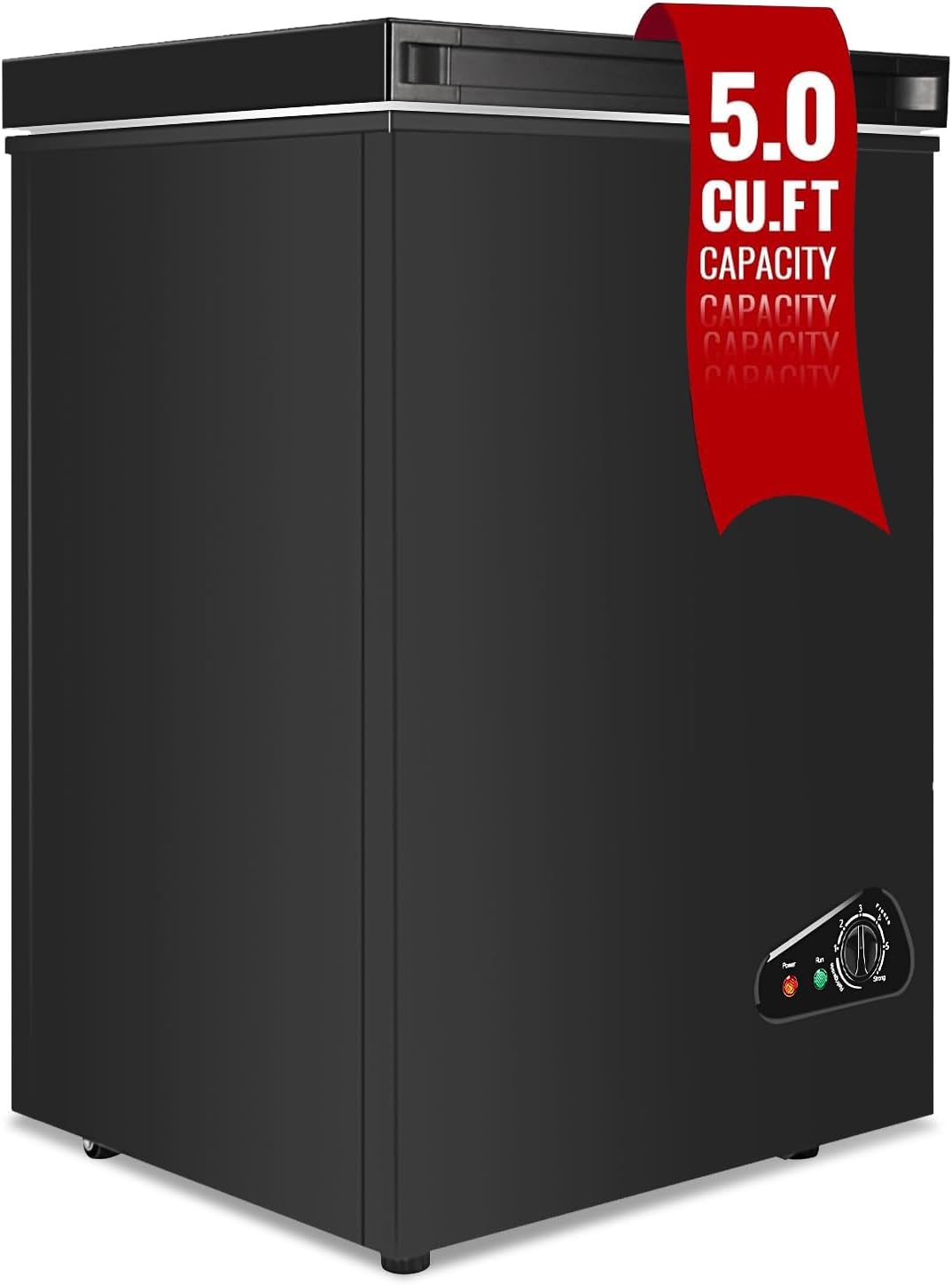 Compact Chest Freezer, 5.0 Cu Ft Deep Freezer with Removable Storage Basket, Mini Freezer with 7 Temperature Levels Thermostat, Black Top Open Door Freezer Ideal for Home, Kitchen & Office