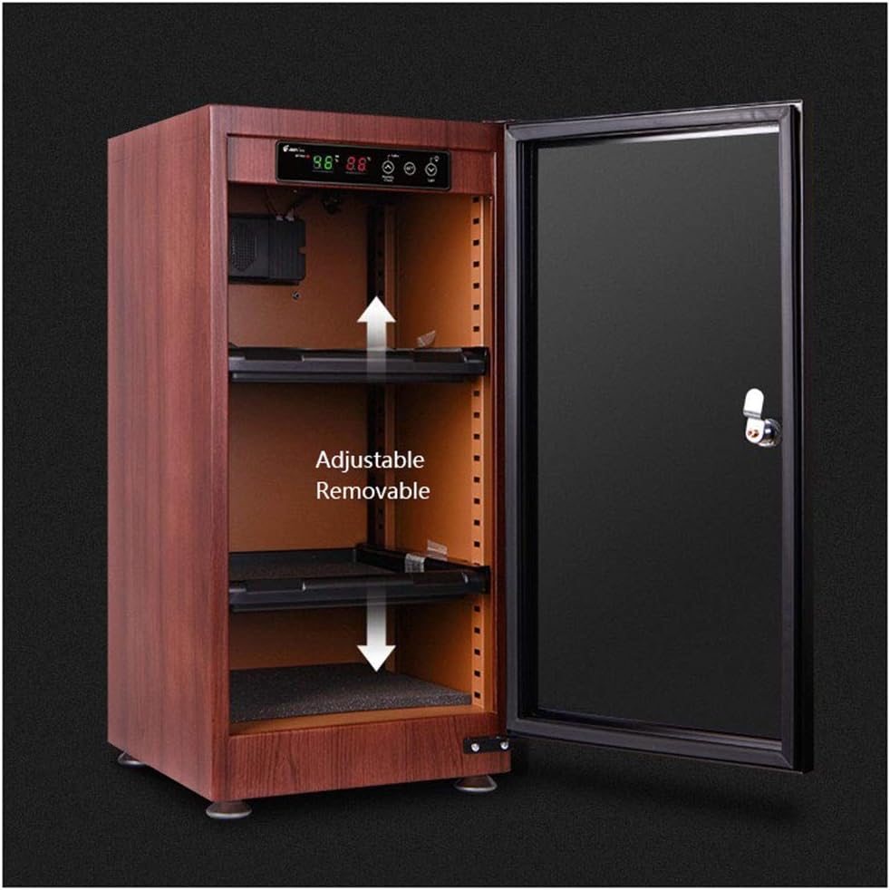 Electronic Dry Cabinet, Dehumidifier Box for Camera Lens & Optical Equipment Storage, LED Lighting, Noiseless & Low Energy, Wood Grain
