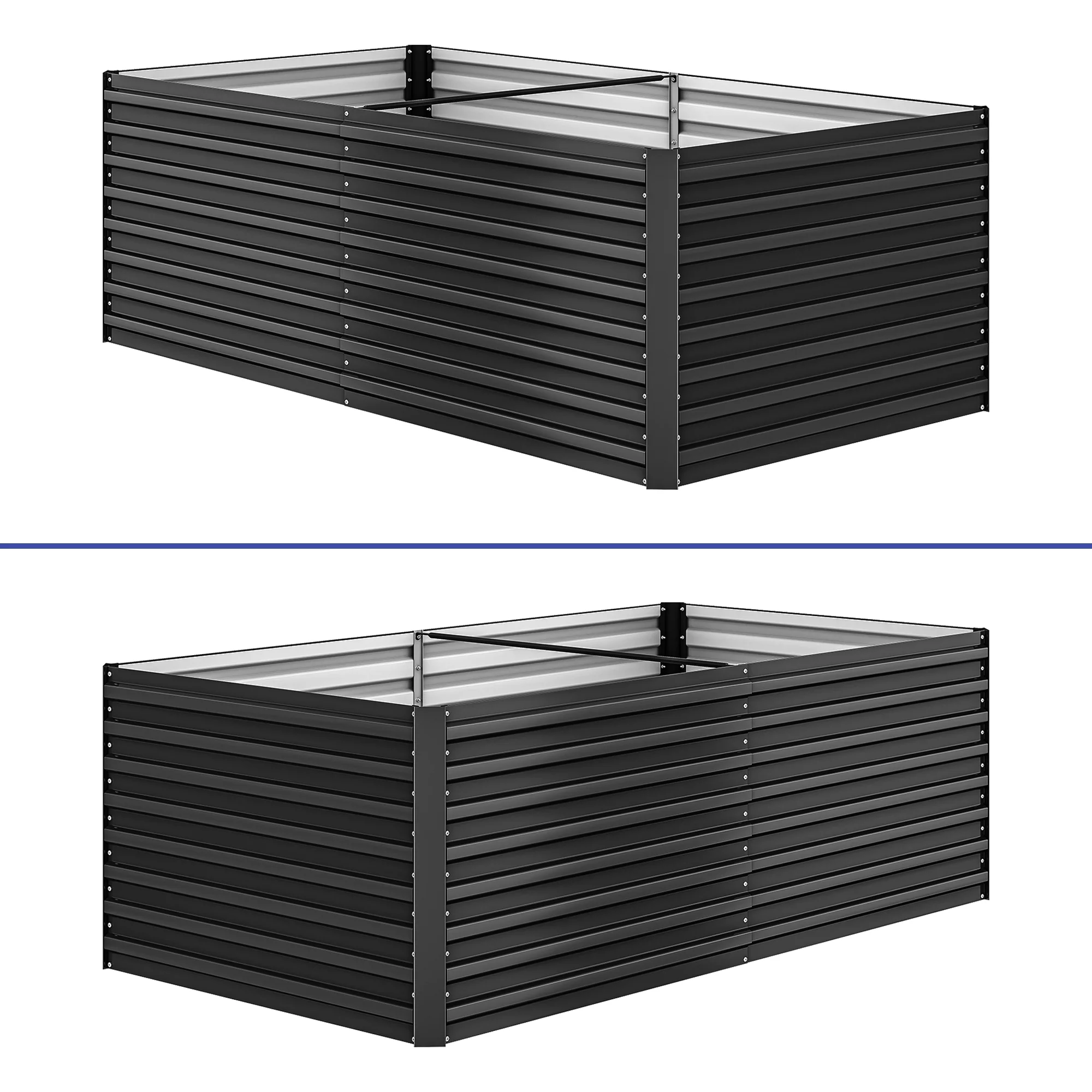 ModFusion 6x3x2 Ft, Metal Galvanized Planter Box Kit, Support Rod, Corner Panel Protection, Raised Garden Composting Bed, Dark Gray - Curated Treasures Market