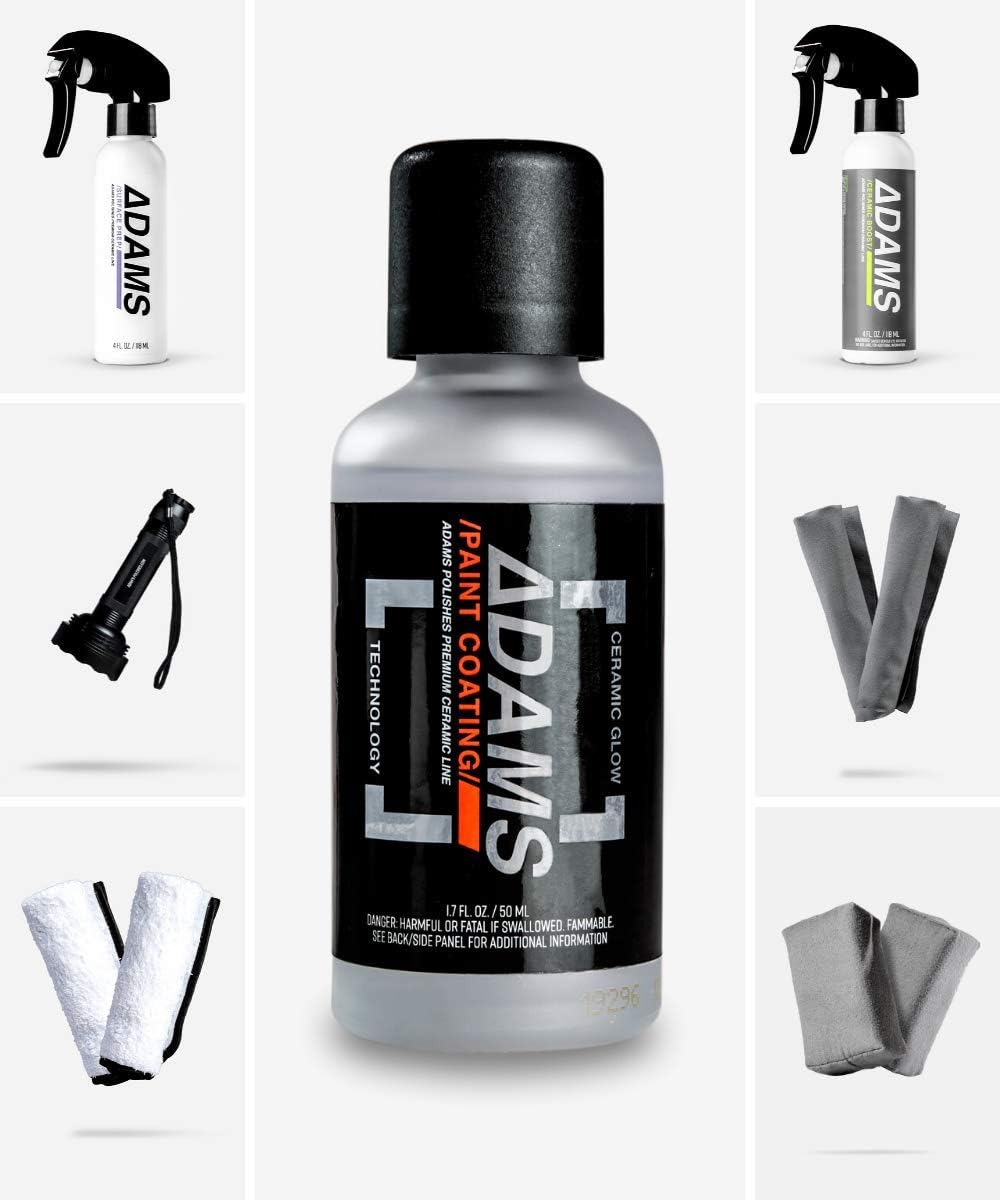 Adam's UV Paint Ceramic Coating Complete Kit - 9H Ceramic Coating Kit W/UV Flashlight | 5+ Years of Protection | Apply After Car Wash Clay Bar Car Polisher | Car Detailing Kit Boat RV Motorcycle