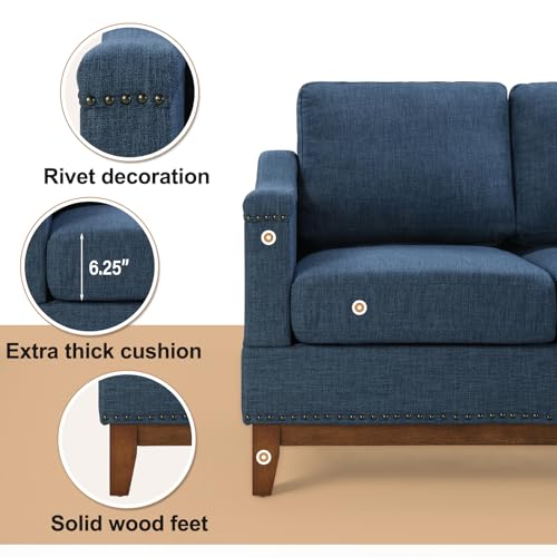 Classic 3-Seater Upholstered Sofa with Nailhead Trim, High-Density Foam Cushions & Sturdy Solid Wood Legs, Soft Fabric Couch for Living Room, Beige