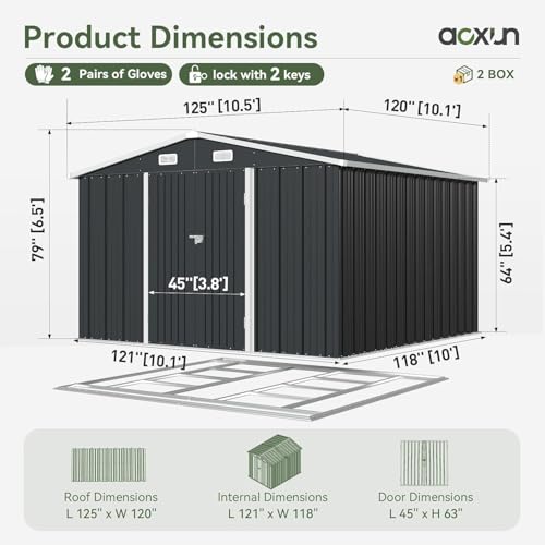 Aoxun 10 x 12FT Outdoor Storage Shed with Double Hinged Large Door Utility Garden Shed with Lockable Door & Sloped Roof Metal Sheds Outdoor Storage for Garden, Backyard, Patio and Backyard, Brown