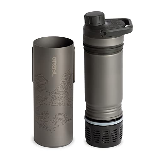 GRAYL UltraPress Titanium 16.9 oz Water Purifier & Filter Bottle for Hiking, Backpacking, Survival, Bushcraft, Travel
