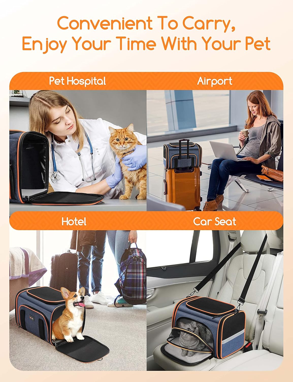 Cat Carrier, Meowant Airline Approved Pet Carrier, 3 Sides Expandable Soft Cat Carrier with Fleece Pad for Cats, Dogs, Puppy and Small Animals