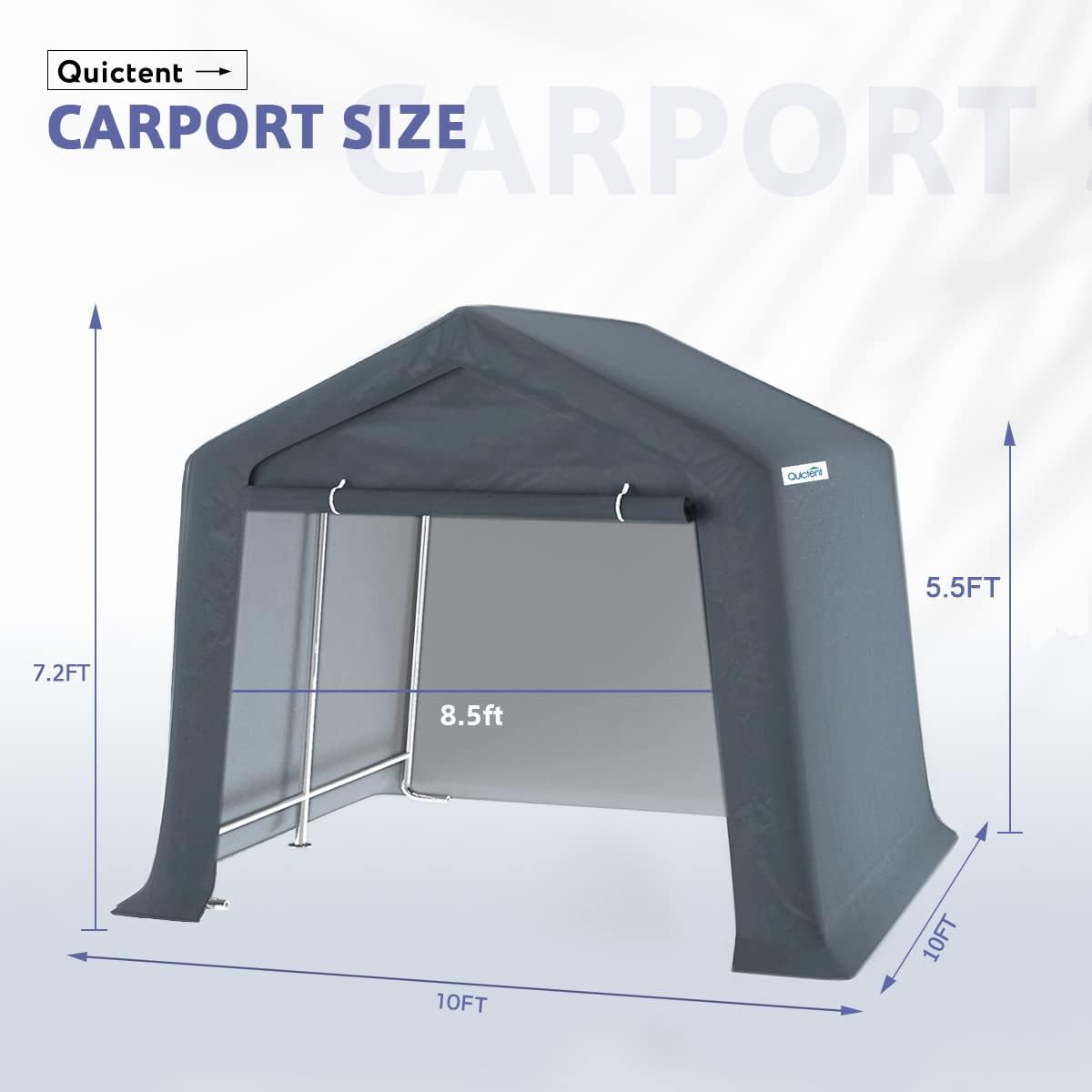 Quictent 7' x 12' Storage Shelter Storage Shed Heavy Duty Carport Outdoor Car Canopy-Grey