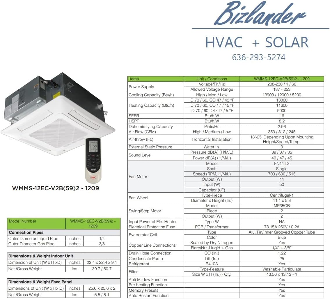Two Zone - 30000 BTU (12K +18K) Ceiling Mounted Ductless Mini Split Air Conditioner with Heat Pump for Office shops restaurant