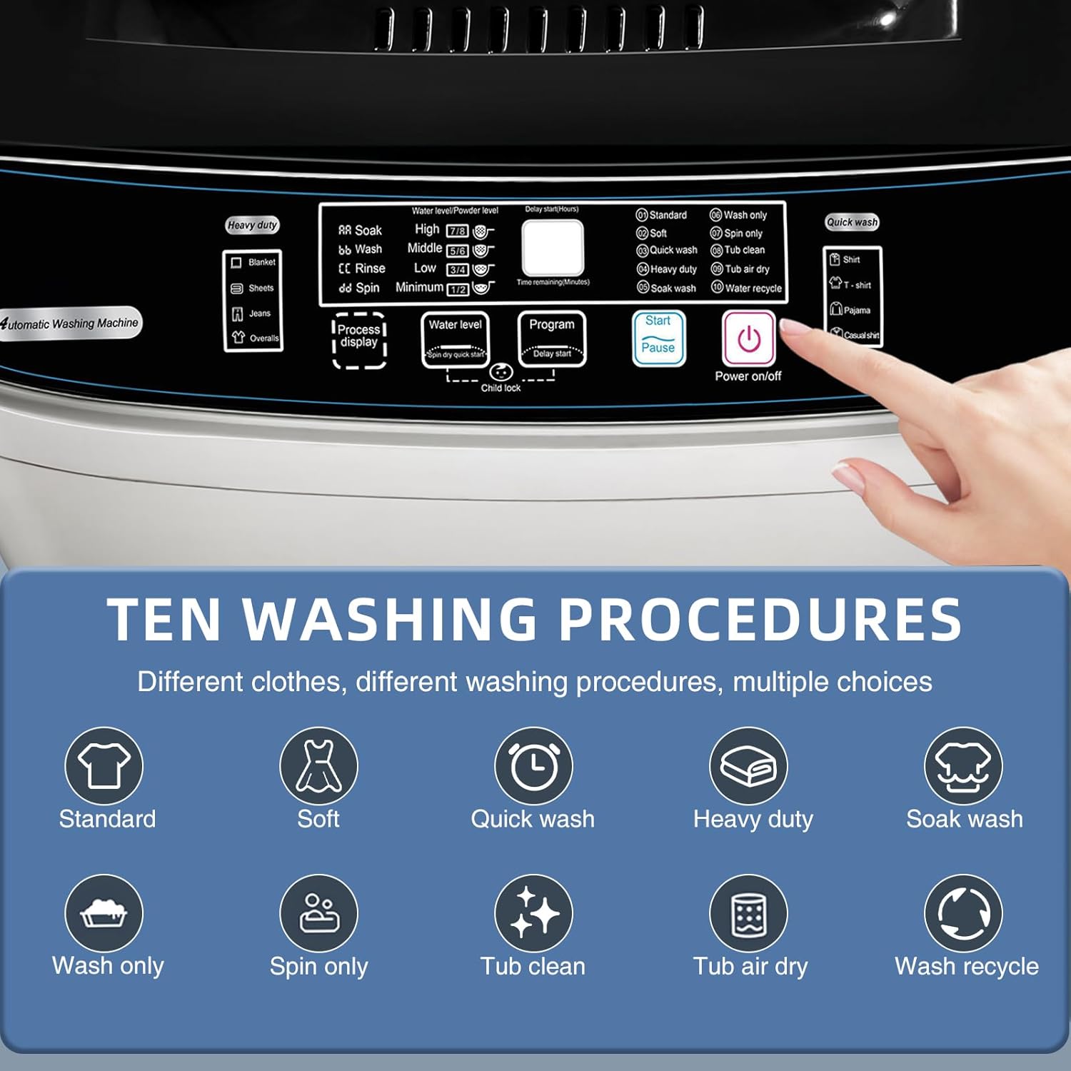 Portable Washing Machine, 13.3lbs Automatic Laundry Machine with 10 Programs, LED Display, High-efficiency Compact Washer for Apartment, Home, Dorms, Rv, Grey