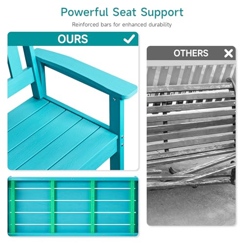 Outdoor Bench, 2-Person Poly Lumber Garden Bench with 800 lbs Weight Capacity, All-Weather Patio Bench with Armrests and Backrest for Garden, Porch, Backyard and Park, Blue