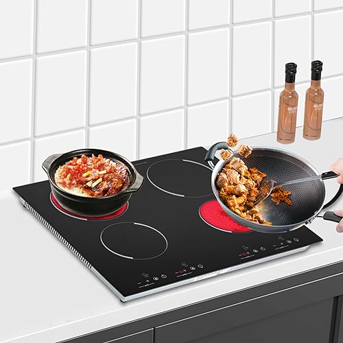 2 Burner Electric Cooktop, 1500W 110V Electric Ceramic Cooktop Built-in Electric Stove Top with 2 Electric Burners, 9 Heating Level and Kid Safety Lock, Sensor Touch Control