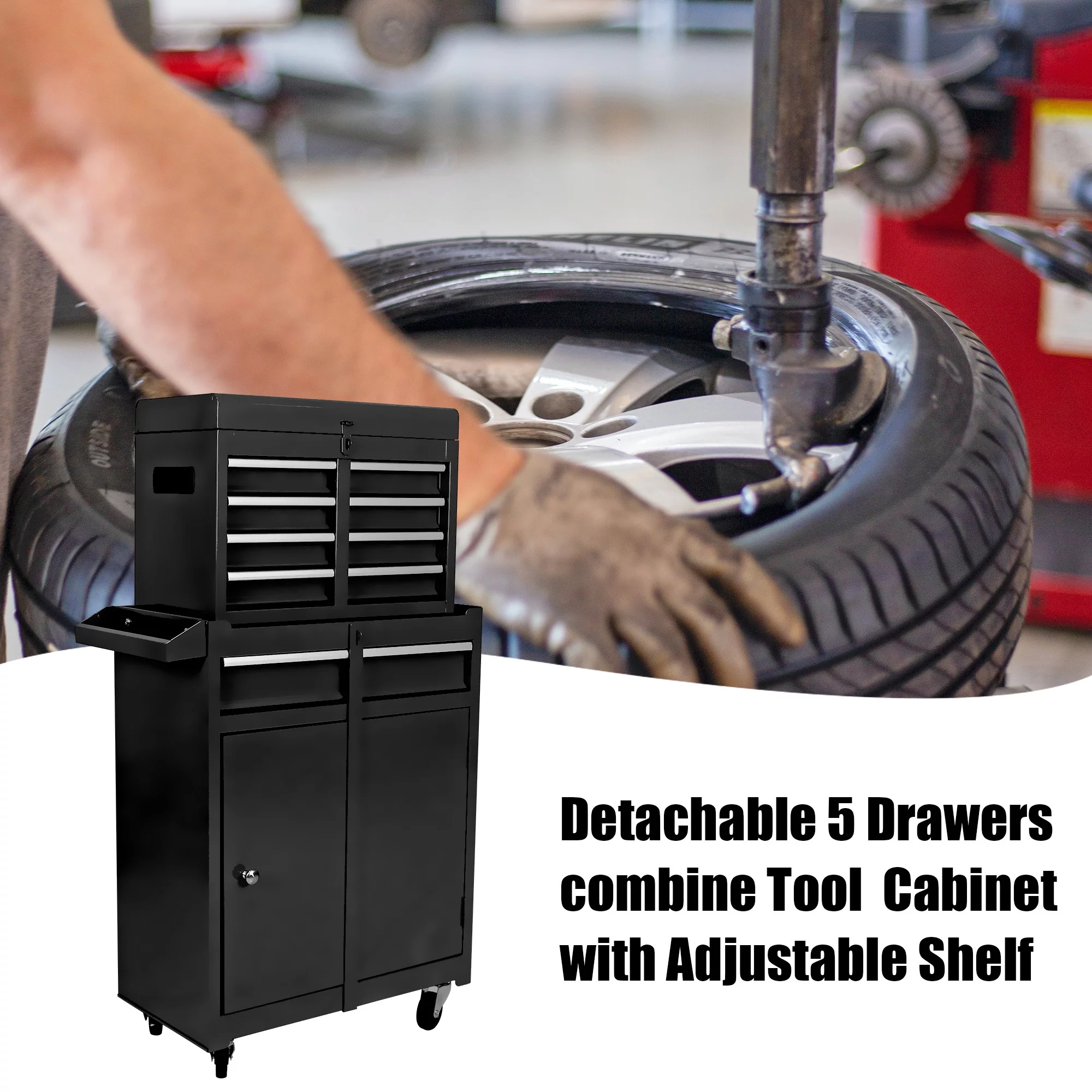 Rolling Tool Chest with Wheels and 8 Drawers, Detachable Large Toolbox Storage Cabinet with Lock,Locking Mechanic Tool Cart for Warehouse, Workshop,Garage,Blue