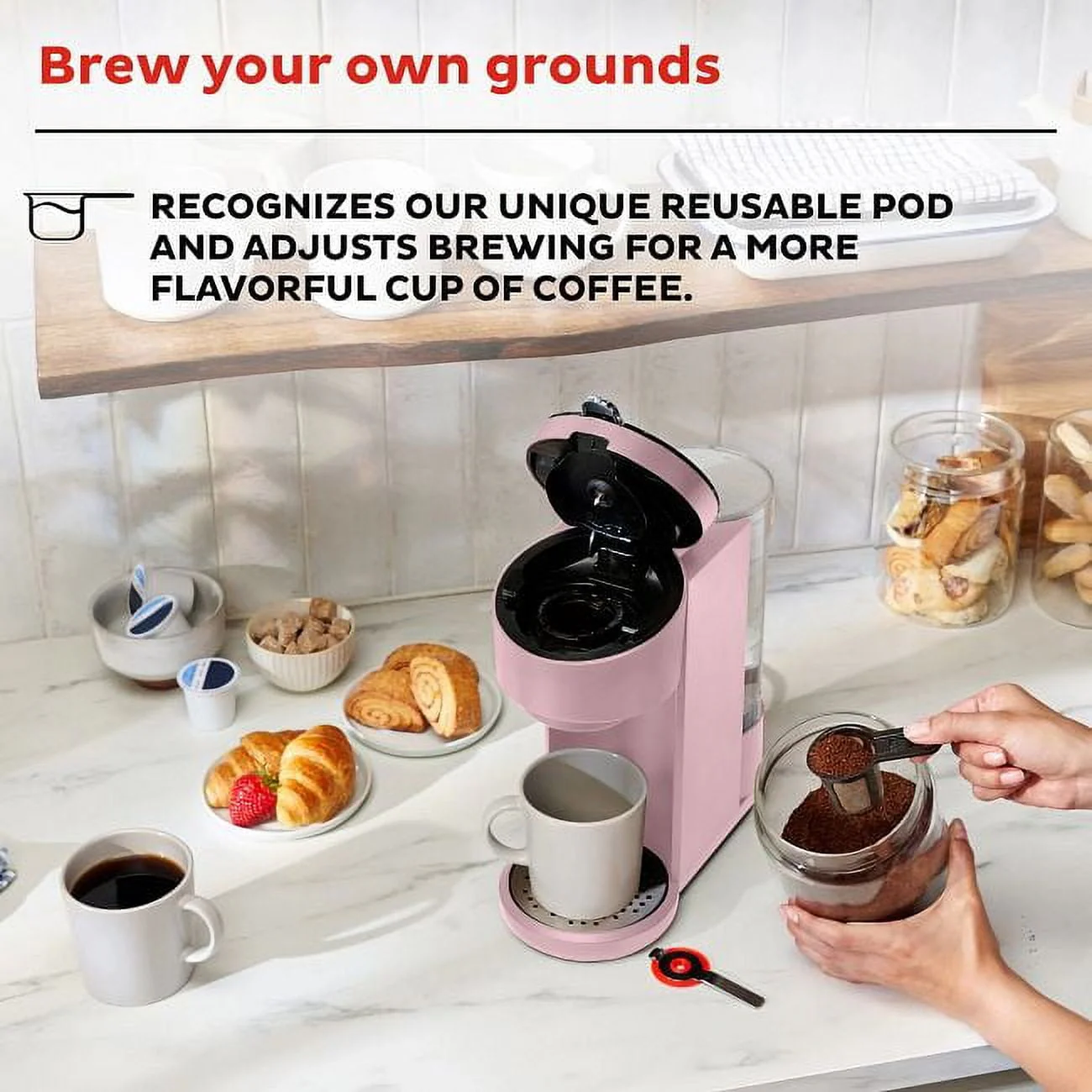 Instant Solo 2-in-1 Single Serve Coffee Maker for Ground Coffee or K-Cup Pods with 3 Brew Sizes, Maroon Red