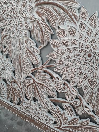 SMARTCAREWOOD Hand Carving- Half Moon Bed Headboard Natural | Bed Head Wall Art | Tropical Home Decor |