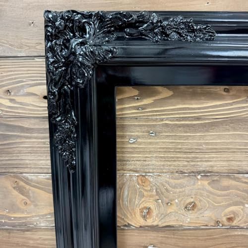 TV frame for Samsung The Frame TV, fits 32, 43, and 50 inch TVS. Glossy Black Finish (not for use with other models). Handmade wood ornate TV Frame.