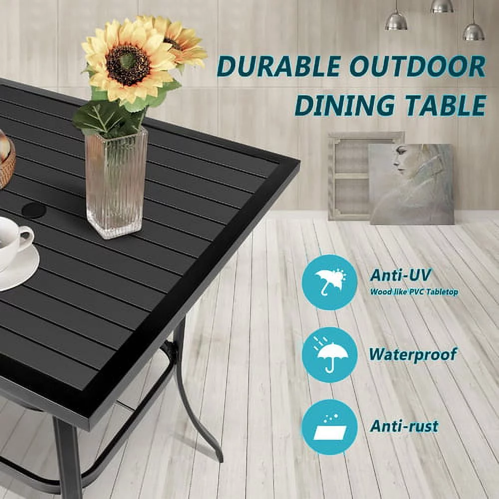 Bigroof 5-Piece Outdoor Textile Bar Set with Swivel Bar Stools Extra Wide Modern Patio Furniture Suitable for Patio Garden Porch Dining room, black, Steel