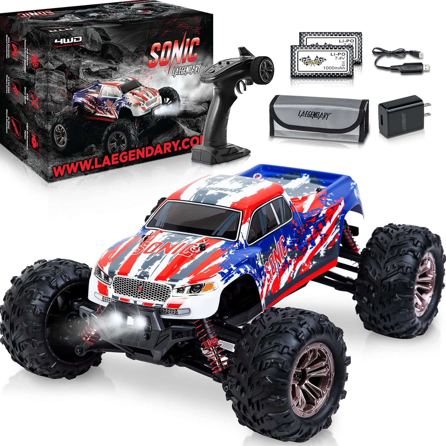 LAEGENDARY RC Cars - 4x4 Offroad Monster Truck Remote Control Car for Adults & Kids - Fast Speed, Waterproof, Electric, Hobby Grade - 1:16 Scale, Brushed, Zebra