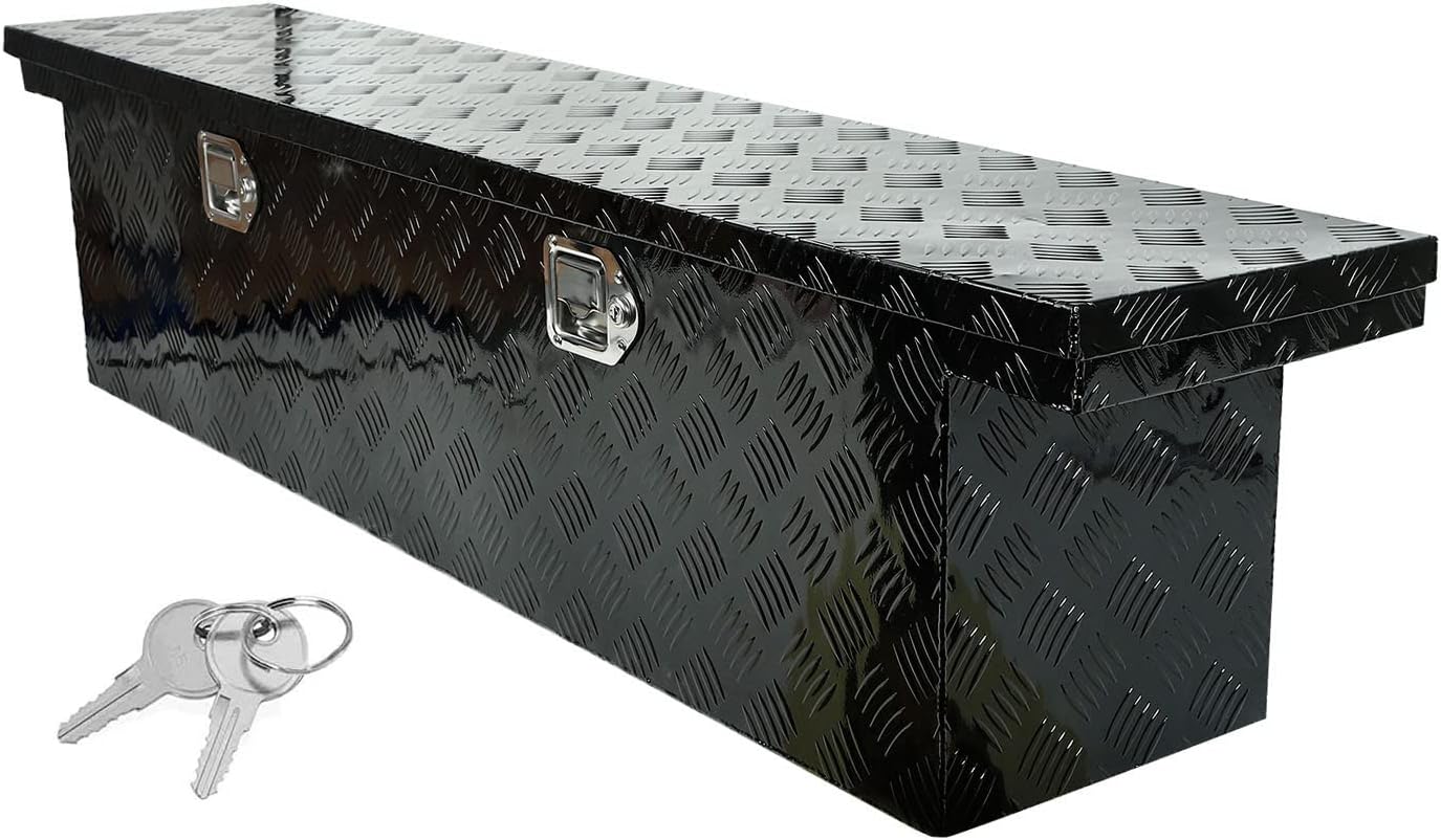 LucaSng 60X12X14 Black Aluminum Heavy Duty Pick Up Truck Truck Bed Tool Box Trailer Storage Tool Box w/Lock & Keys