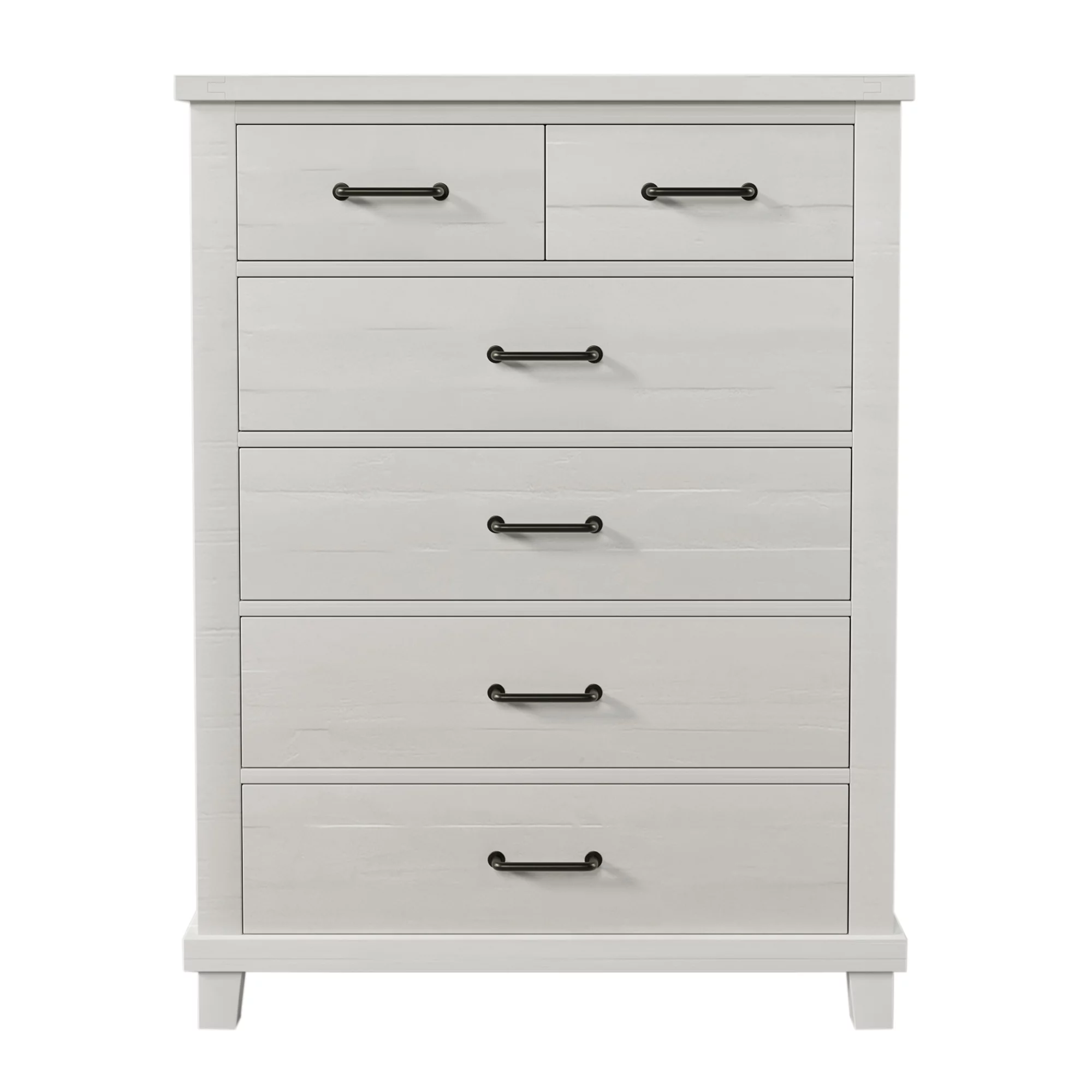 Rustic Farmhouse Style Solid Pine Wood Six-Drawer Chest Tallboy for Bedroom, Living Room, White