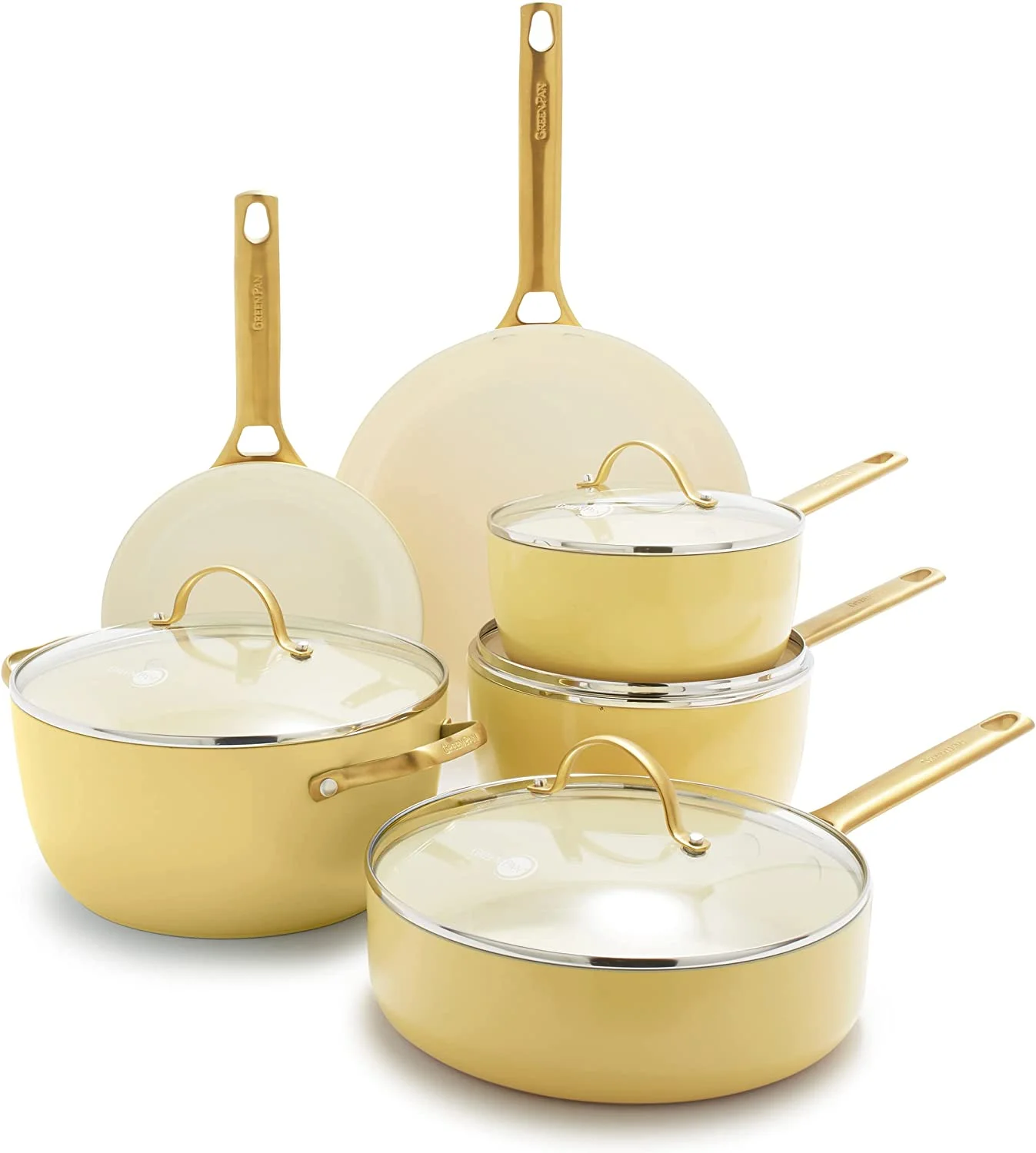 en Reserve Hard Anodized Healthy Ceramic Nonstick 10 Piece Cookware Pots and Pans Set  Gold Handle  PFAS-Free  Dishwasher Safe  Oven Safe  Twilight Blue