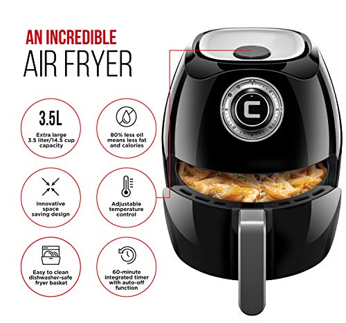 Chefman 3.6 Quart Air Fryer Oven with Space Saving Flat Basket, Oil Free Hot Airfryer w/ 60 Minute Timer & Auto Shut Off, Dishwasher Safe Parts, BPA-Free, Black