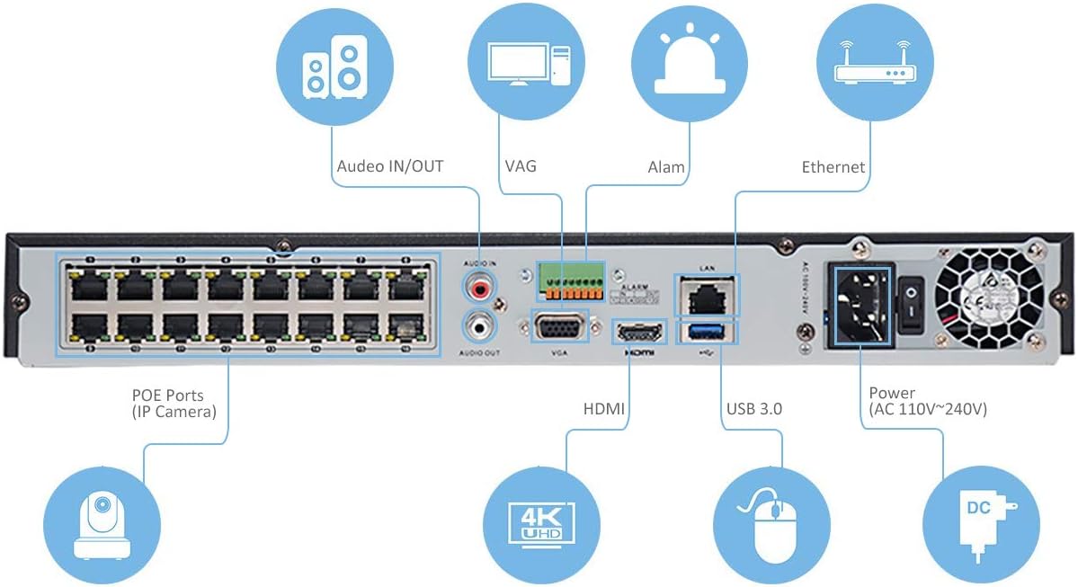 HIKVISION 16-Channel PoE 4K Network Video Recorder NVR, Embedded Plug & Play DS-7616NI-I2/16P（2021 New Version）