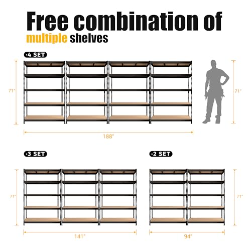 PrimeZone 2 Pack Storage Shelves 48" x 24" x 72" - 5 Tier Heavy Duty Adjustable Garage Storage Shelving, Metal Storage Utility Rack Shelf Unit for Warehouse Pantry Closet Kitchen, Black