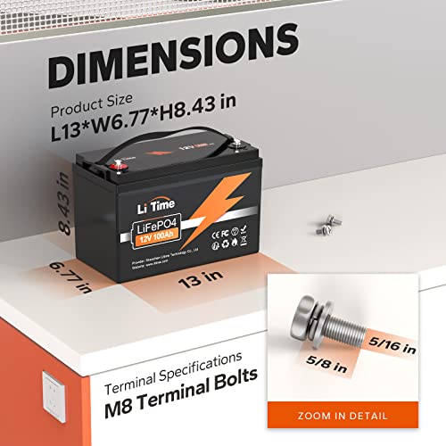 LiTime 12V 100Ah LiFePO4 Battery BCI Group 31 Lithium Battery Built-in 100A BMS, Up to 15000 Deep Cycles, Perfect for RV, Marine, Home Energy Storage