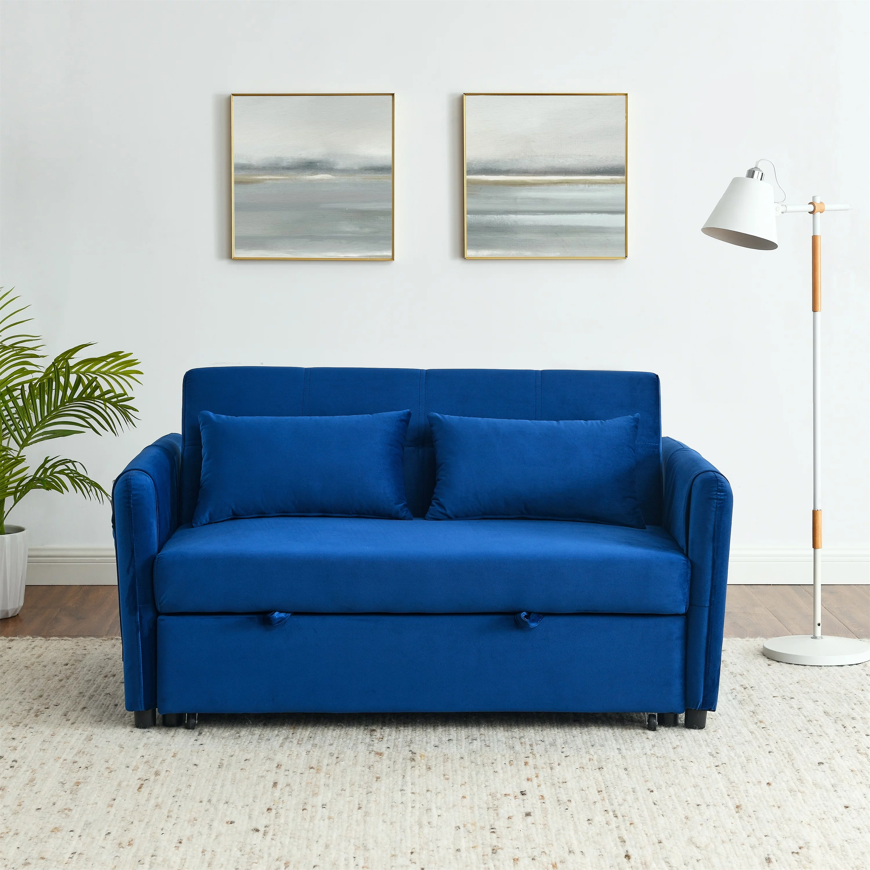 Modern Velvet Pull Out Convertible Sleeper Sofa Bed, Folding Loveseat Futon Couch with Adjustable Backrest Lumbar Pillows for Living Room Bedroom Office - Curated Treasures Market