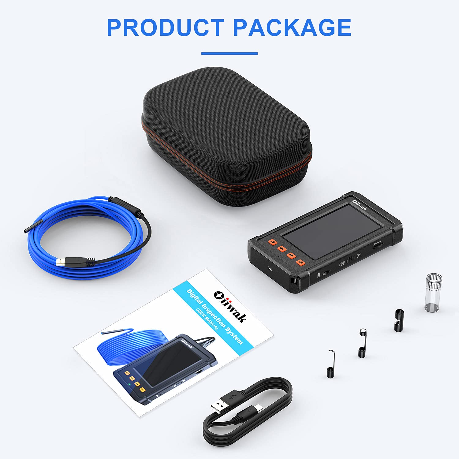 Oiiwak Industrial Endoscope Camera 5.5mm Waterproof Drain Snake Camera 1080P HD Digital Borescope Inspection Camera 4.3 Screen Automotive Plumbing Sewer Wall Camera with Light, Tool Box, 11.5FT Cable