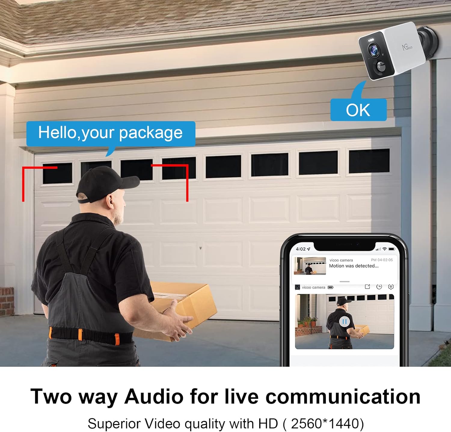 Wireless Security Camera with 9000mA Battery, NGTeco Outdoor Security Cam WiFi for Home Security, 1080p Video, Motion Detection Alarm, Spotlight Color Night Vision, 2 Way Audio, Works with Alexa