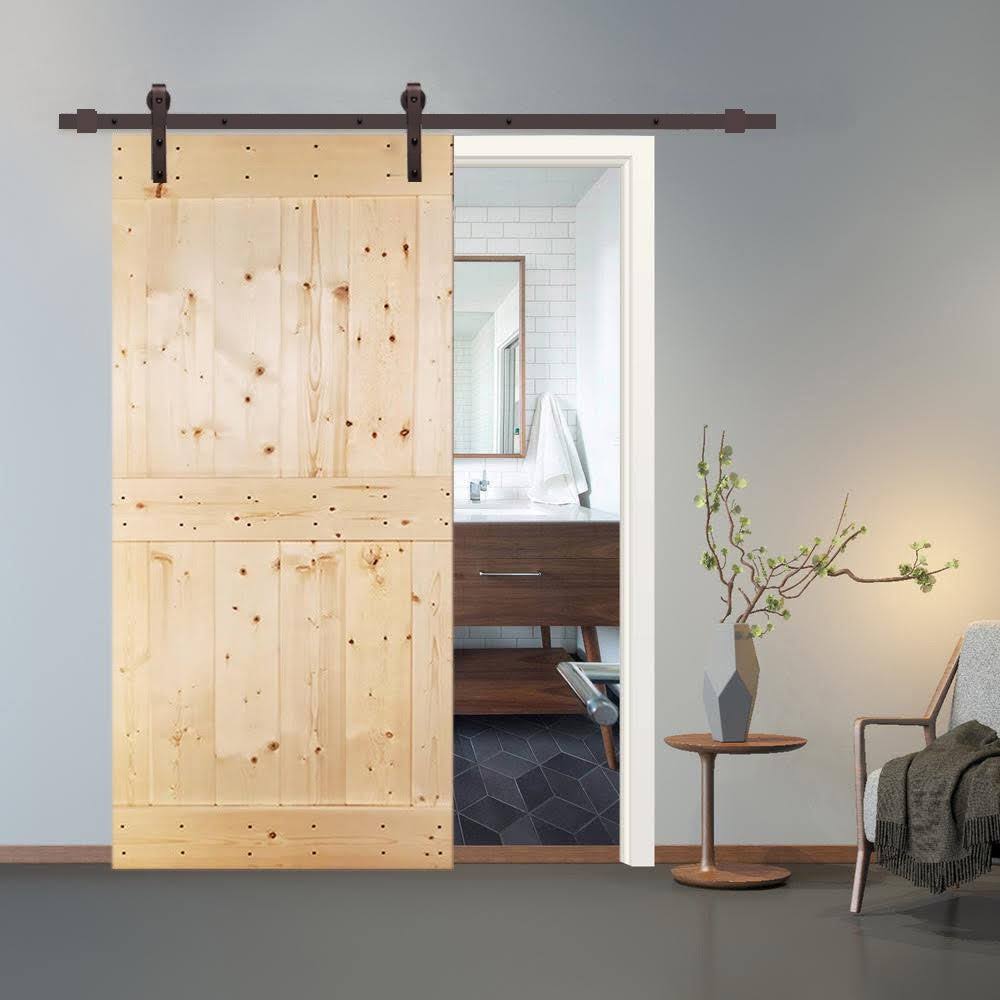 CALHOME 42 in x 84 in Unfinished 2 Panel Wood Barn Door with Sliding Hardware - 42 x 84