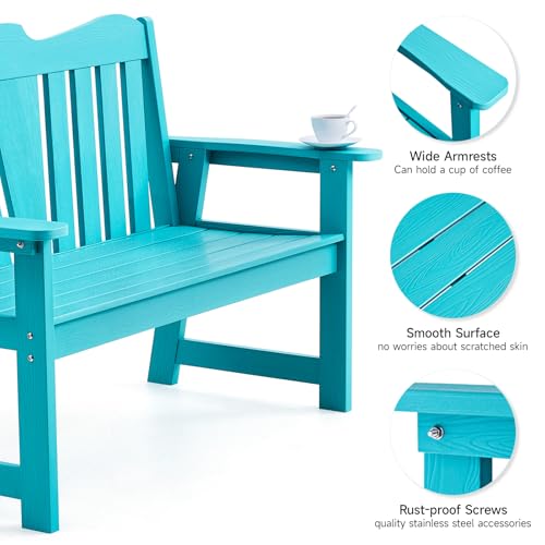 Outdoor Bench, 2-Person Weatherproof Garden Bench with Wide Armrests and Backrest, All-Weather Patio Bench Will not Rot and Fade for Garden, Porch, Backyard and Park, Easy Installation, Black