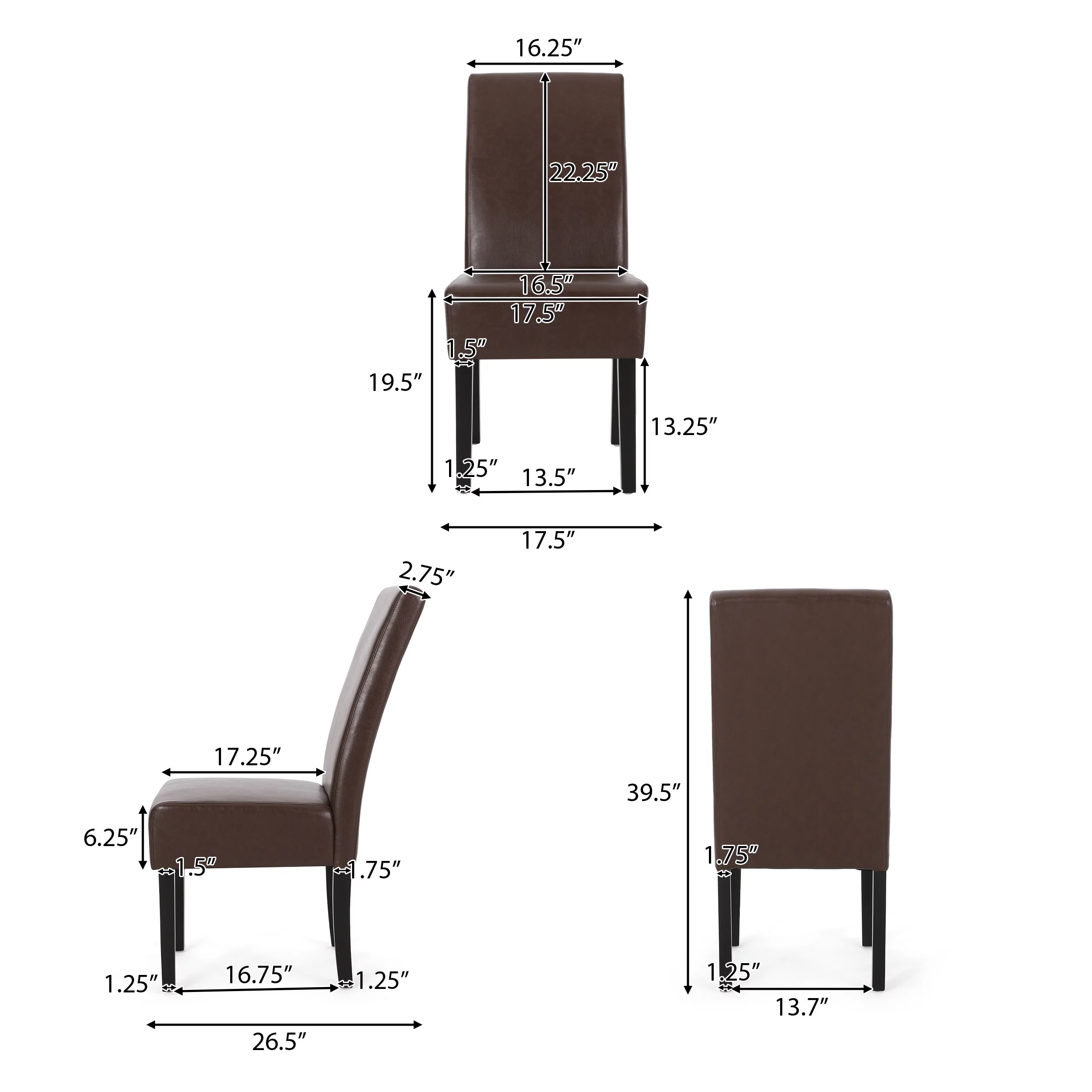 Noble House Monita Faux Leather Dining Chairs, Set of 4, Dark Brown,Espresso
